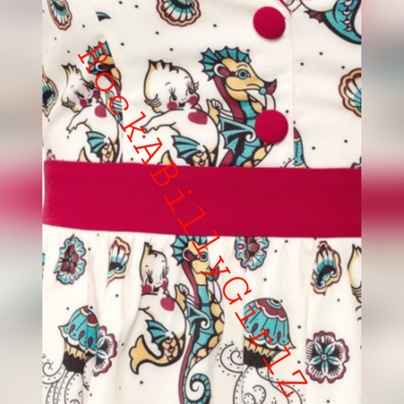 Sourpuss June Kewpie Doll Mermaid Seahorse Nautical Jellyfish Tattoo Art Dress - Picture 5 of 5